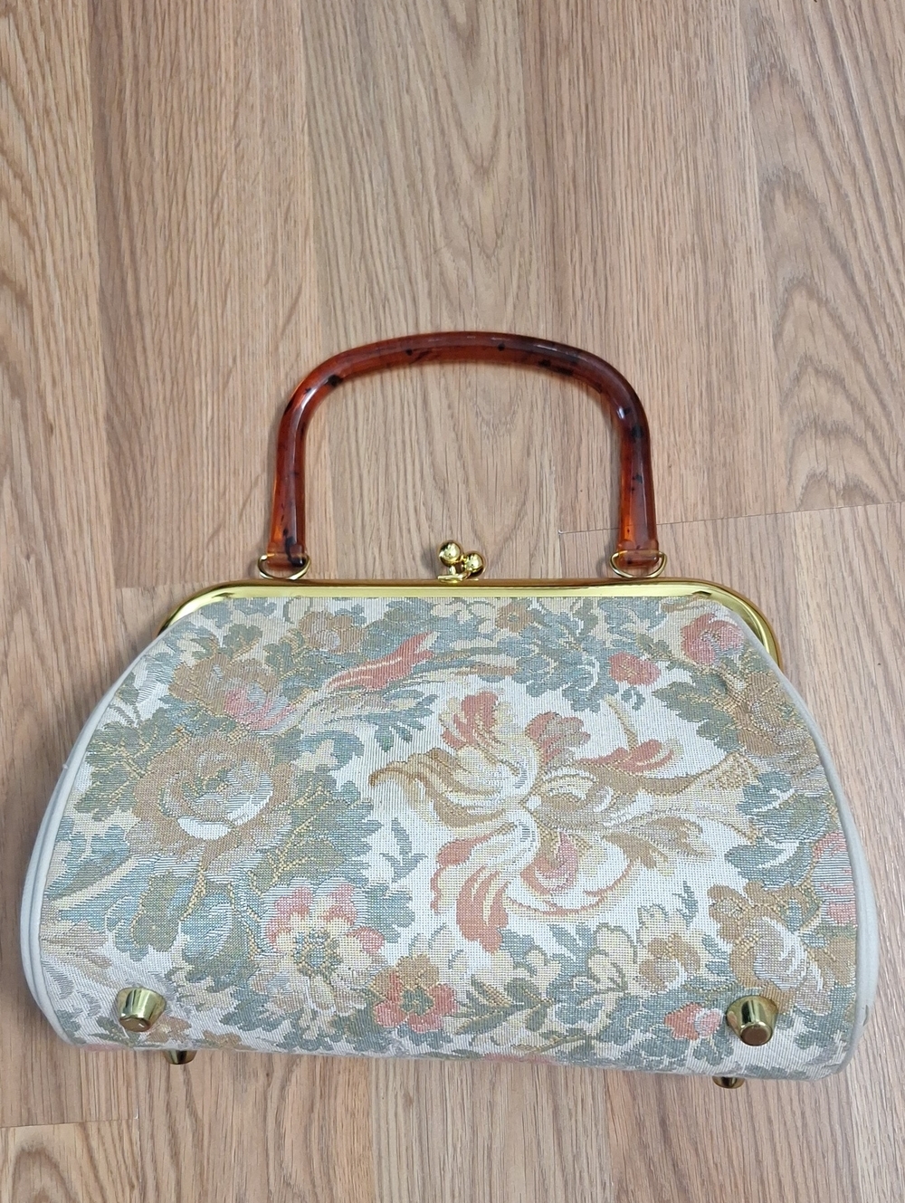 Vintage 50s Floral Tapestry Top-Handle Satchel Purse  by JR Miami USA